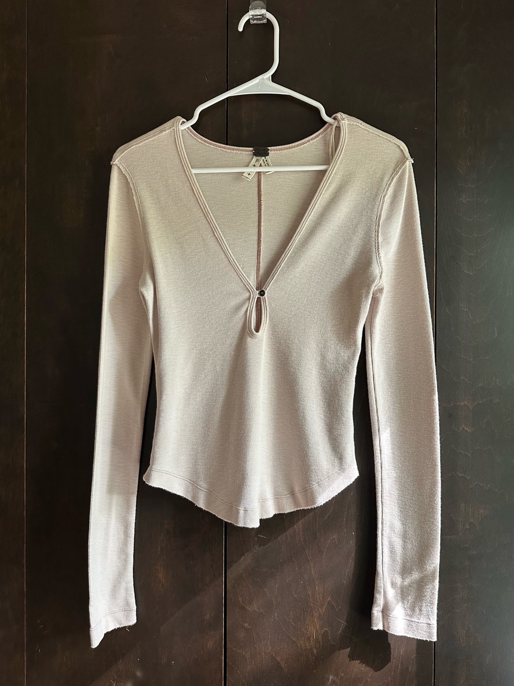 We The Free Long-Sleeve V-Neck Keyhole Tee in Light Baby Pink